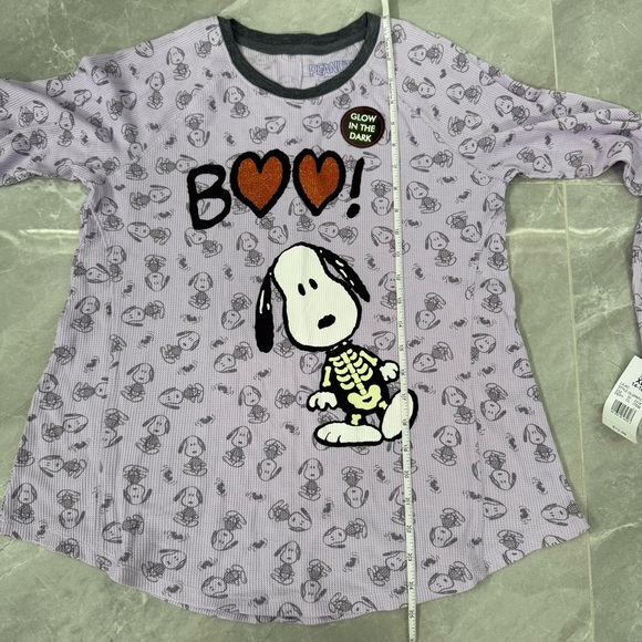 Girl’s Peanuts Thermal Snoopy Halloween Boo Skeleton Bats Long Sleeve Shirt XL - Picture 15 of 16
